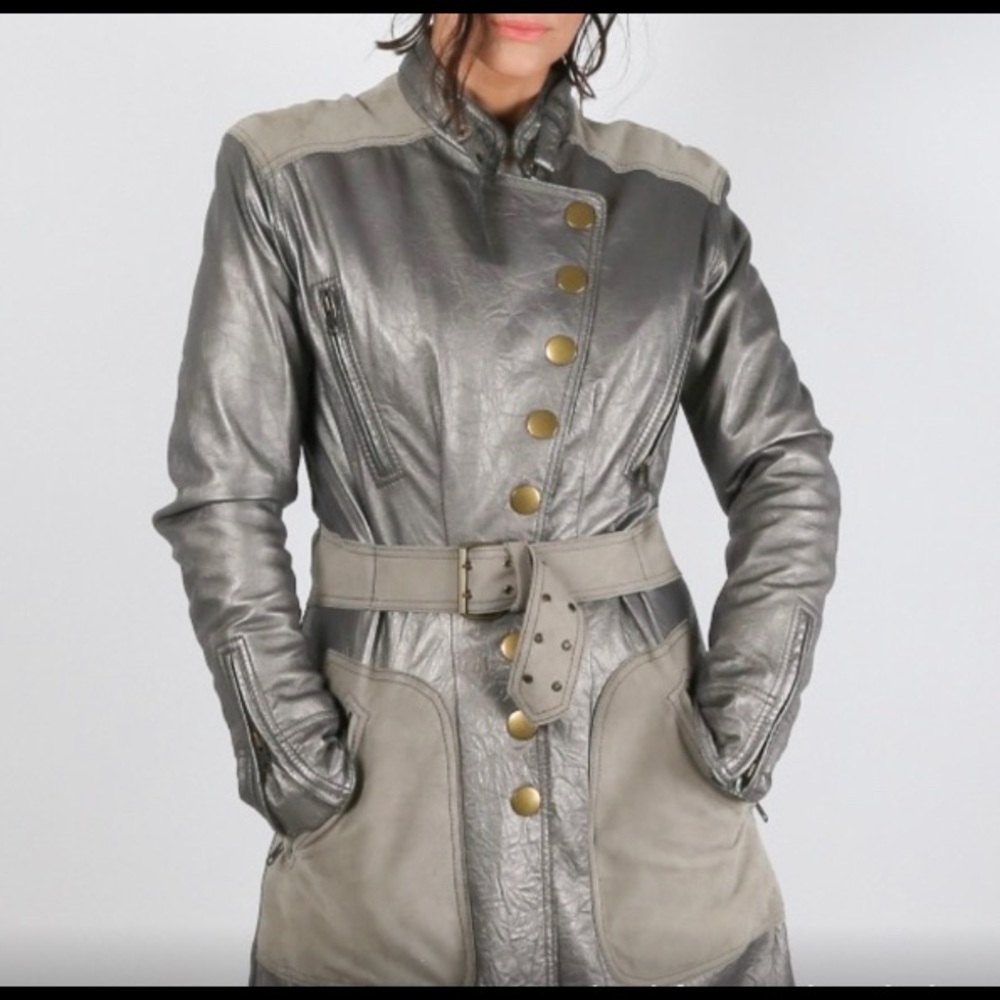 ATHERINE MALANDRINO Metallic Leather Trench Coat